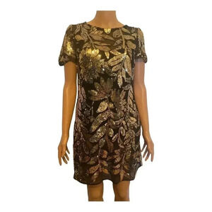 Maeve short-sleeve sheer embellished mini dress black/gold size XS cocktail